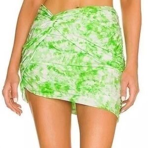 For Love and Lemons Devon Green Tie-Dye Twisted Zipper Skirt